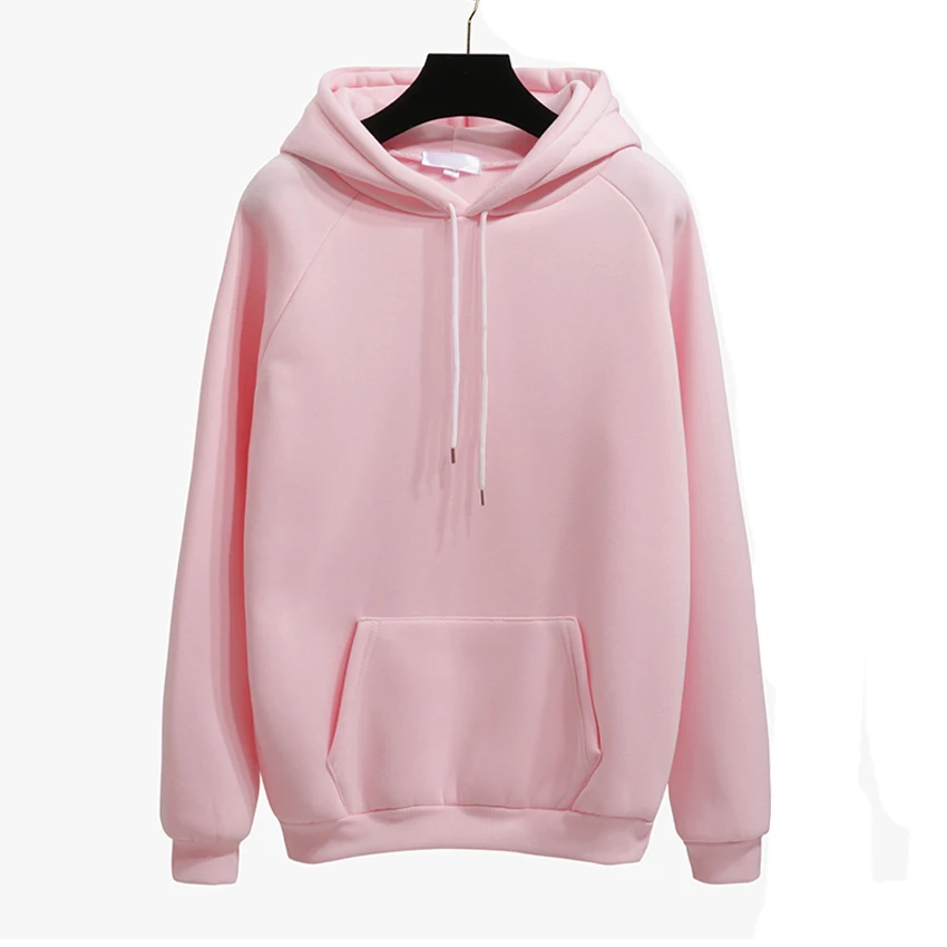 Sudadera con capucha holgada para mujer, suéter grueso de color liso, estilo Harajuku, con estampado de raíz de loto, color rosa, moda de otoño e invierno