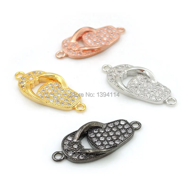 24*11*3mm Micro Pave Clear CZ Slipper Connector Fit For Women As DIY Bracelets Accessory