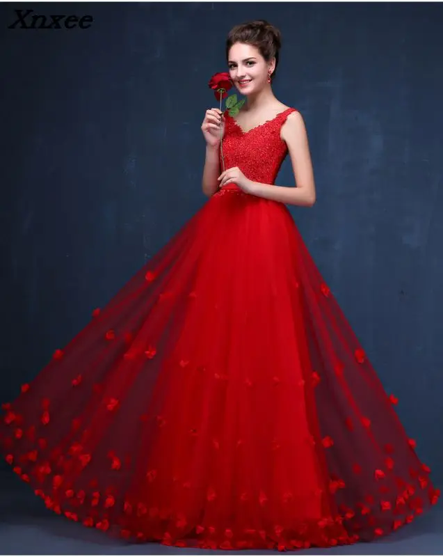 

High Quality Red Lace Long Dresses For Wedding Party Summer Prom Evening Gowns 2018 Swing Maxi Dress Vestidos