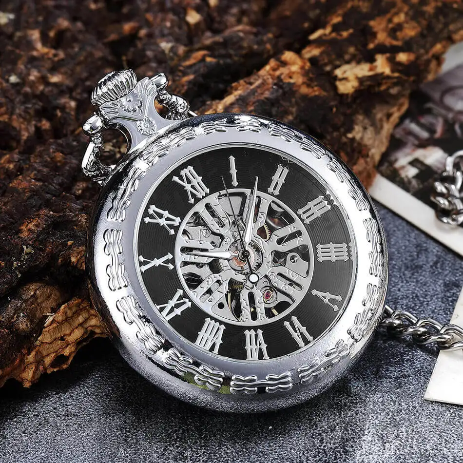 Montre de poche mécanique romaine classique pour hommes, squelette doré, Steampunk, chaînes, Clips, horloge, cadeau