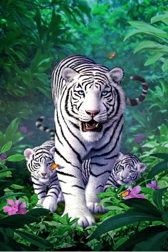 White tiger family The wooden puzzle 1000 pieces ersion  jigsaw puzzle white card adult children's educational toys