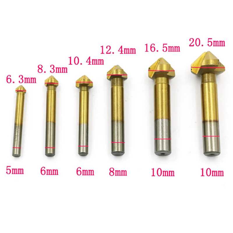 6PCS/LOT 90 degrees of three blade all grinding chamfering of titanium coating knife, Straight shank chamfer cutter