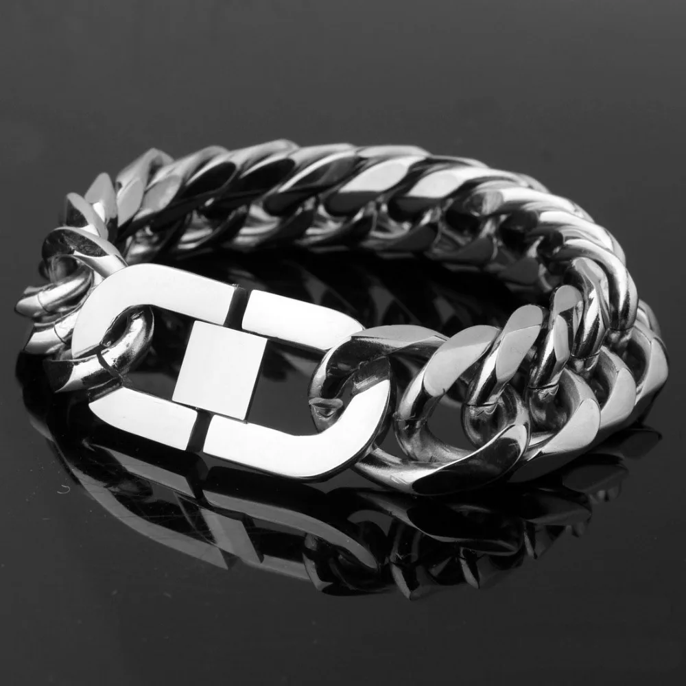 13/16/19/21mm Top Quality Stainless Steel Men Cuban Chain Bracelet Wristbands Exaggerated Big Chain Bracelets Men\'s Fine Jewelry