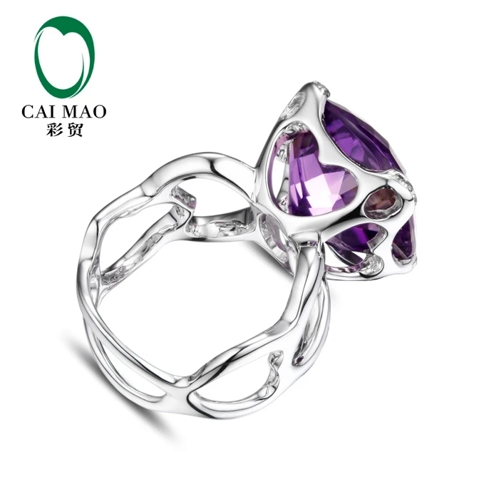 CaiMao 14KT/585 Gold 15.68 ct Natural amethyst &  0.1 ct Full Cut Diamond Engagement Gemstone Ring Jewelry