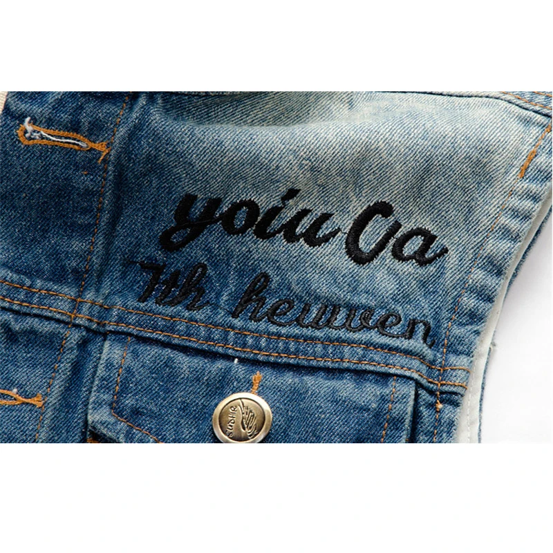 Sokotoo Men\'s  denim vest male five-pointed star letter outerwear patchwork denim jacket Plus large size tank top