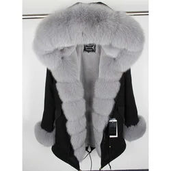 MaoMaoKong giacca in vera pelliccia di volpe naturale con cappuccio nero impermeabile donna inverno caldo cappotto parka giacca di lusso abbigliamento femminile