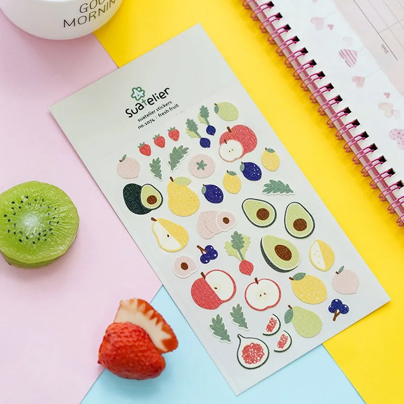 Suatelier Korean Stickers Fresh Friut Avocado Lemon Pear Scrapbooking Material Cutting Die Journal Sticker DIY Craft Supplies