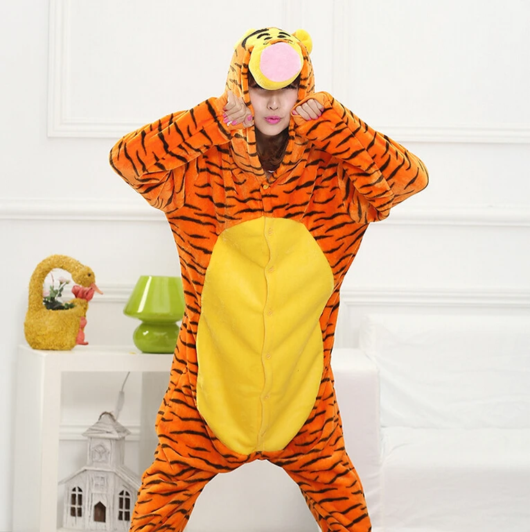 Kigurumi Unisex Pyjamas Cartoon Tigger Costume Cosplay Winter Sleepsuit Sleepwear animal conjoined onesies pajama jumpsuits