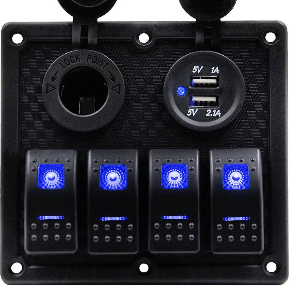 

Rocker Switch Panel with Dual USB Charger Socket & 12V Power Outlet for Car Rv Vehicles Truck