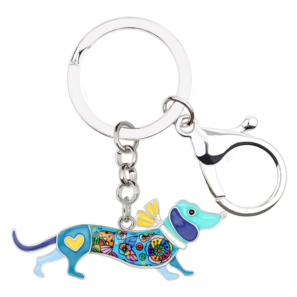 Bonsny Metal Enamel Collar Dachshund Dog Key Chains Keychain Ring Cartoon Animal Jewelry For Women Girl Handbag Car Purse Charms