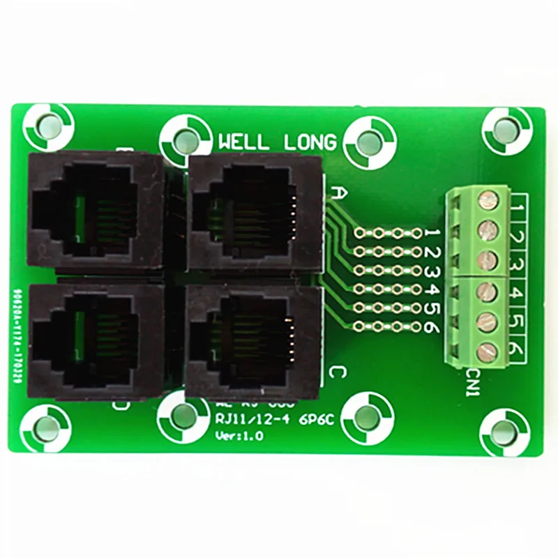 2PCS/Lot RJ11/RJ12 6P6C Jack 4-Way Buss Breakout Board, Terminal Block, Connector.