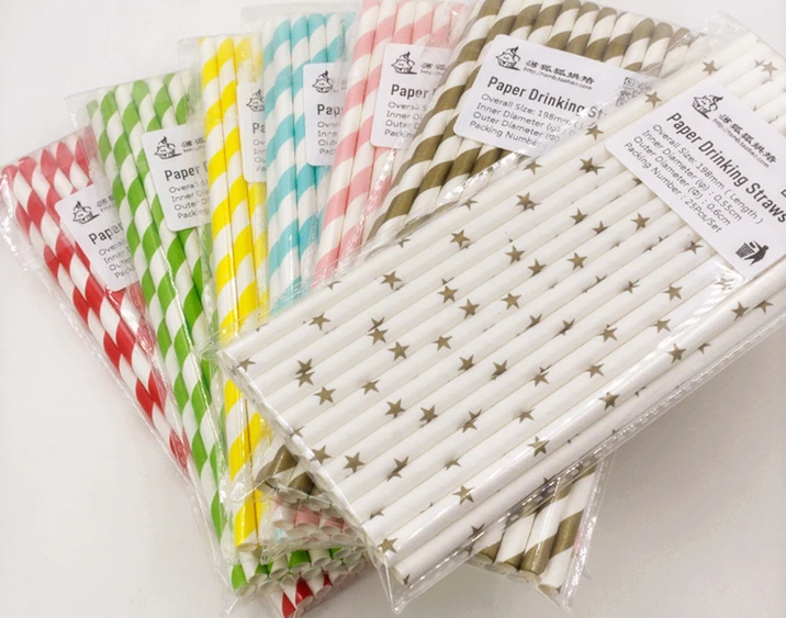 Free shipping 250pcs(10bags) Eco-friendly paper strawpink  mixed kids birthday wedding decorative part drinking Paper Straws