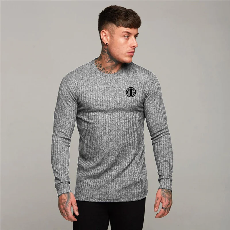 

Machinefitness Slim Fit свитера с длинными рукавами мужские весенние модные трикотажные рубашки мужские повседневные пуловеры с круглым вырезом Мужская брендовая одежда