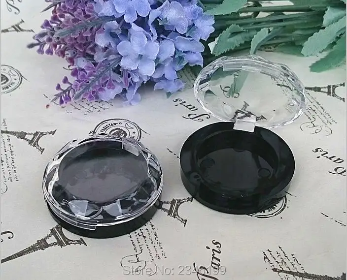 2G 2ML Round Plastic Packing Box Lipstick Eyes Powder Case  Packing Box Black Bottom Transparent Diamond Lid, 50pcs/Lot