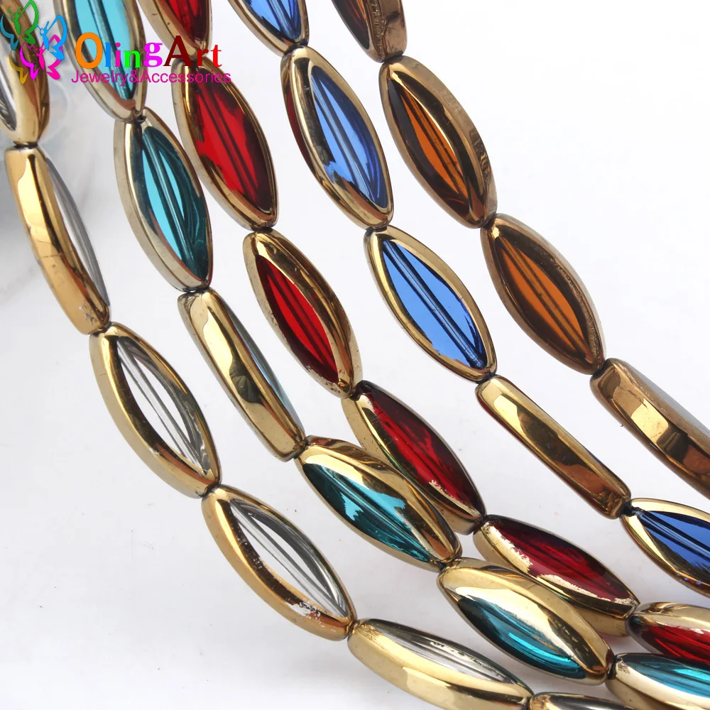 

OlingArt 20*8*4MM 6pcs/lot Glass crystal Metal side plating Mixed marquise shape beads DIY necklace Bracelet jewelry making