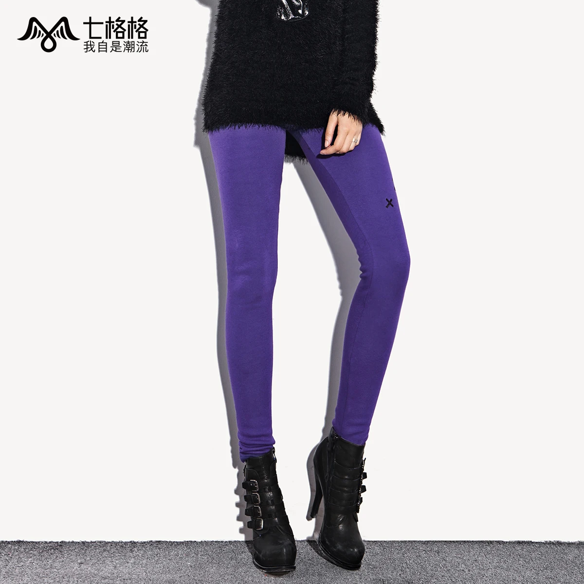 Othermix autumn and winter cross print thickening within the brushed slim all-match legging female