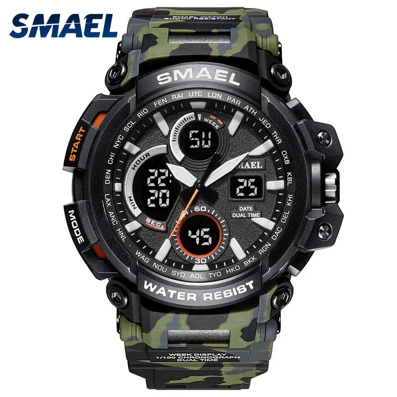 

New Military Camo Watch Army Green SMAEL Men Watches Sport Waterproof relogio Army Watch Strap1708B Quartz Watches Stainless Man