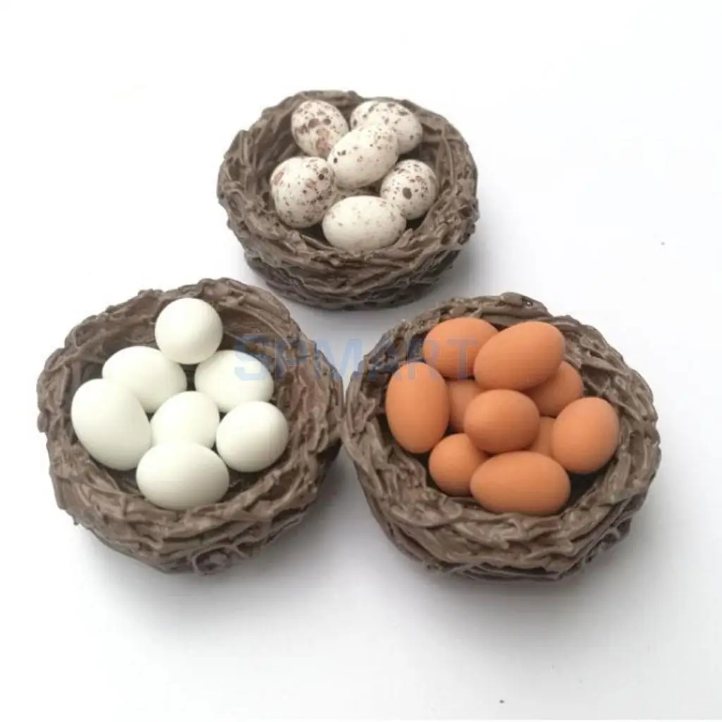 1/12 Scale Dollhouse Miniature Quail Bird/Duck/Chicken Eggs and Nest Set 12th Dolls House Decoration Accessories