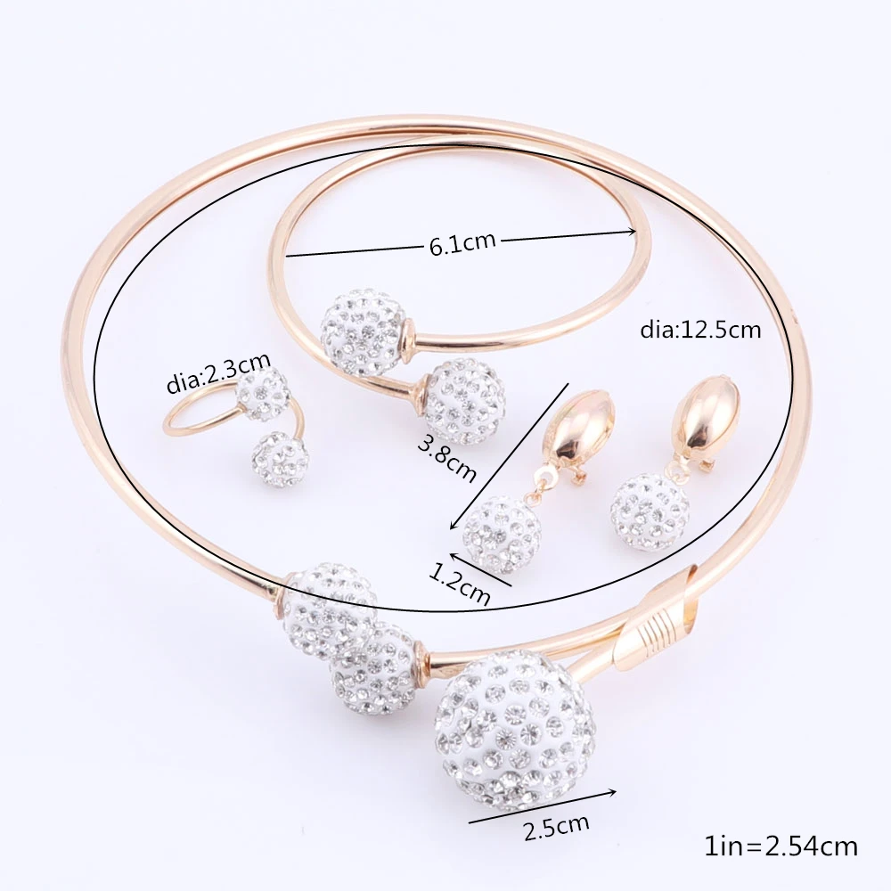 Fashion Women Wedding Party Gold Color Jewelry Sets Pendant Jewelry Sets For Bride Necklace Earrings Bracelet Ring