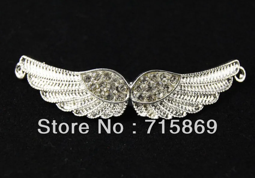 

Free Shipping 10pcs 55x12mm Silver Plated Rhinestone Angel Wing Charm Connector beads For Diy Bracelet Beads