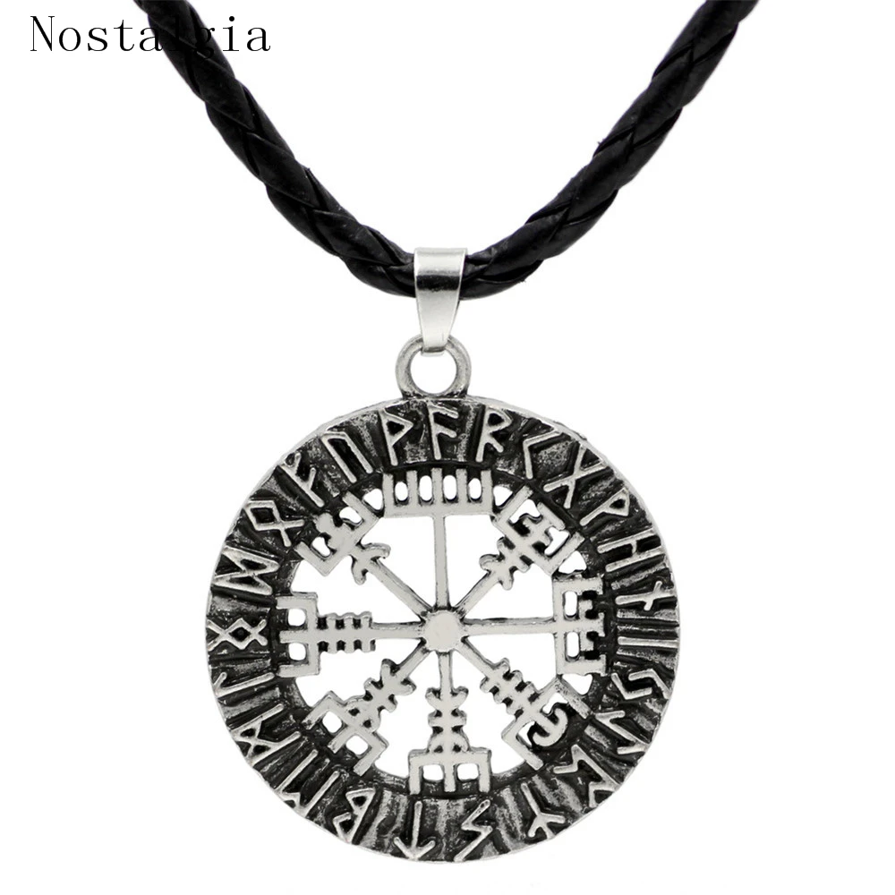 Nostalgia Viking Icelandic Vegvisir Helmet Horror In Runic Circle Pendant Magical Staves Compass Rune Amulet Collier Necklace