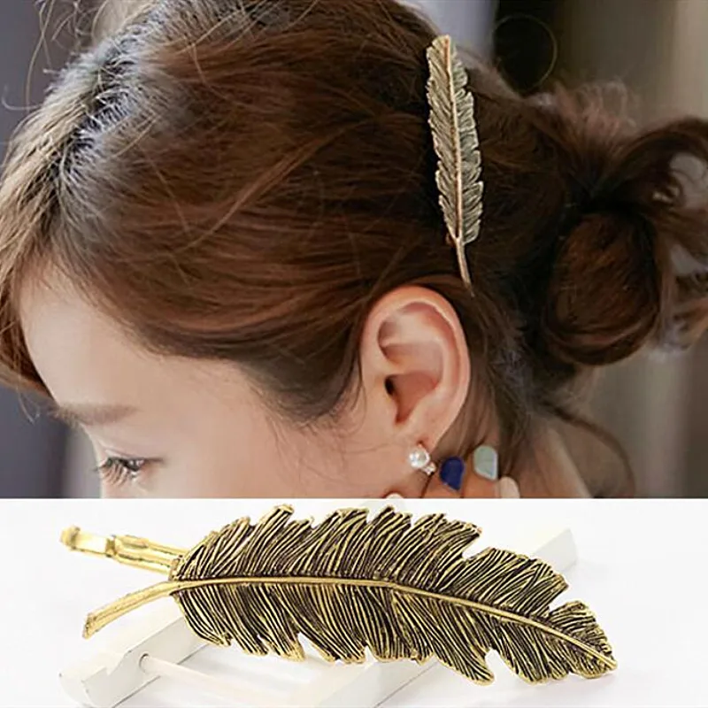 H010 Vintage Feather Hair Pins,Retro Leaf Feather Alloy Hair Clip,Metal Bobby Pin,Girls Hair Accessary,Free Shipping