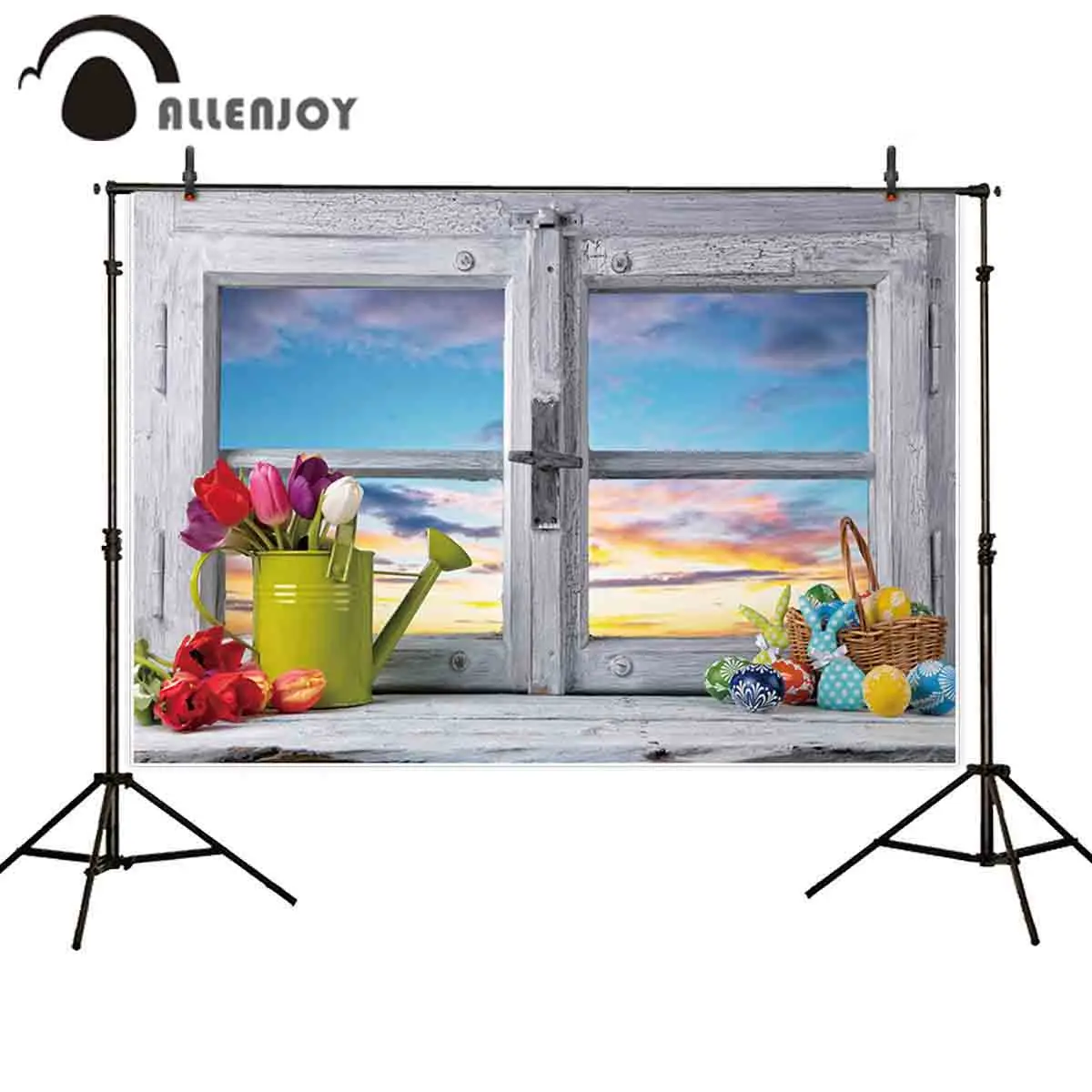 Allenjoy イースター写真撮影背景ウィンドウ卵の花スカイ春の背景 photobooth 写真スタジオ photocall プリント新