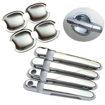 FUNDUOO New Chrome Car Side Door Handle Cover + Cup Bowl Trim Sticker For Hyundai Accent 2007 2008 2009 2010 2011