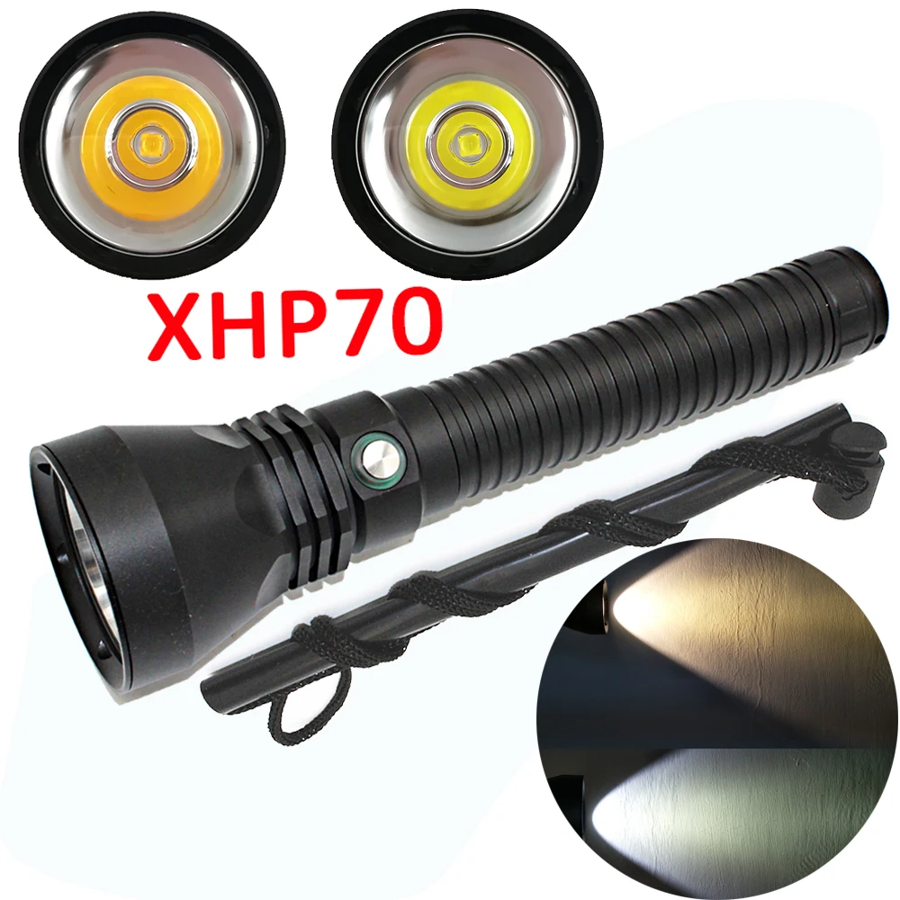 White/Yellow Light 5000LM  XHP70 LED Scuba Diving flashlight Waterproof underwater flash light dive Lamp Torch