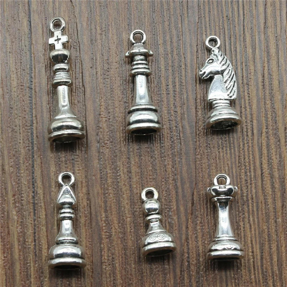 12pcs Chess Charms Antique Silver Color Chess Charms Pendants For Bracelets Chess Charms Making Jewelry