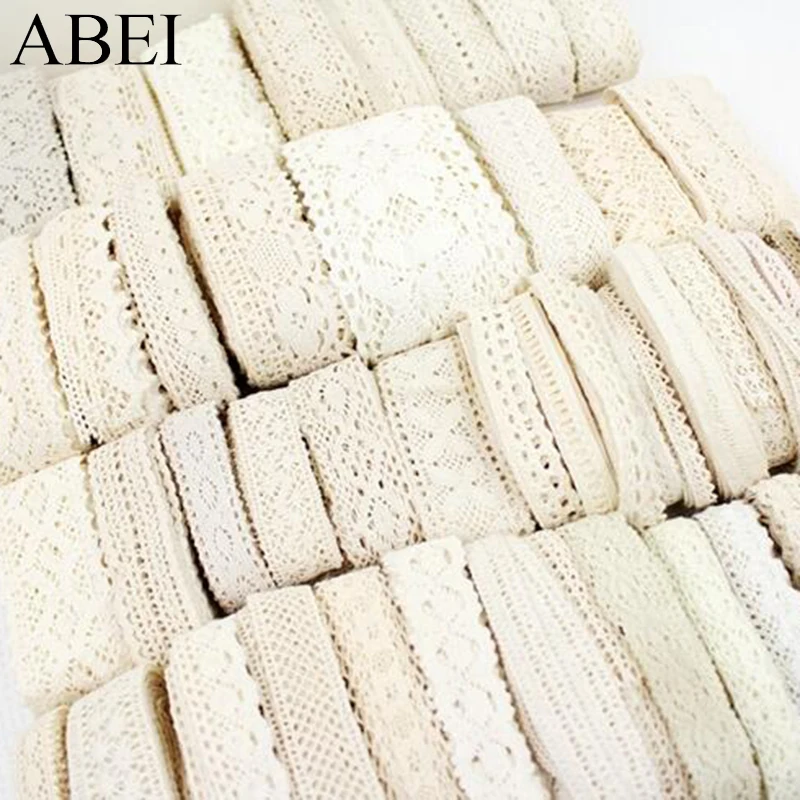 1-3.5cm 10yards Random Mix White Beige Cotton Lace Trims DIY Hometexile Clothes Edge Wrapping Cotton Ribbon Tape Cotton Material