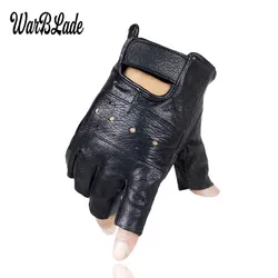 WarBLade High Quality Men Genuine Leather Gloves Slip-resistant Luvas Half Finger Sheep Leather Fingerless Gym Fitness Gloves