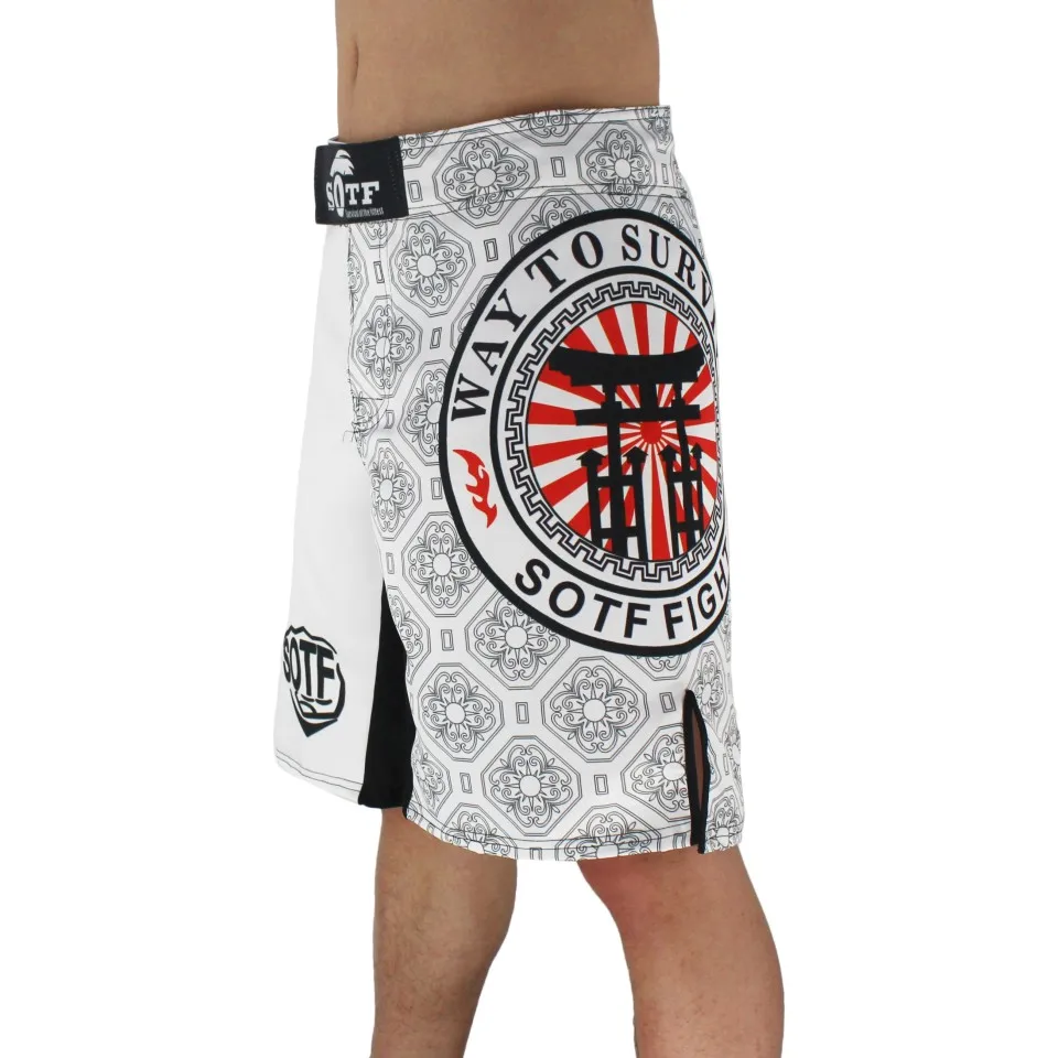 SOTF White Japanese Style Print Ferocious Roar Battle Fitness Shorts mma fight shorts Tiger Muay Thai boxing clothing pretorian