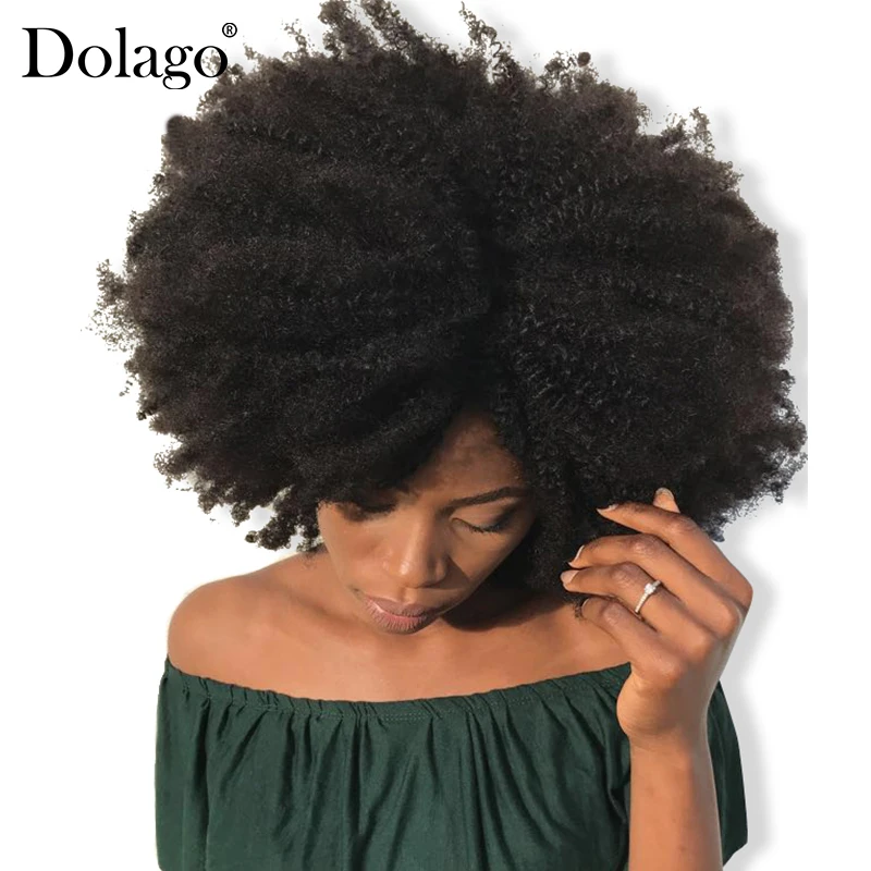 Mongolian Virgin Afro Kinky Curly Weave Human Hair Bundles With Lace Frontal Closure Dolago Products