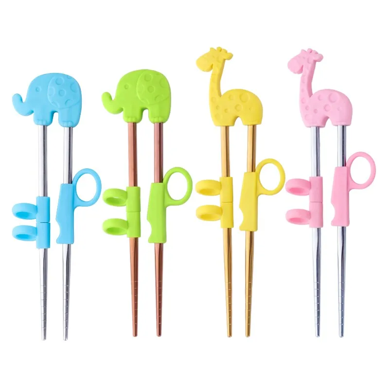 1Pair Stainless Steel Chopsticks For Kids Cartoon Learning Chop Sticks Reusable Training Chopsticks Cute Children Tableware Set