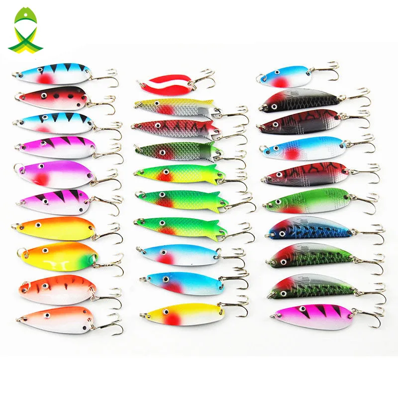 JSM 30Pcs/lot Assorted Spoon Metal Fishing Lure Saltwater Spinner Baits with Treble Hook