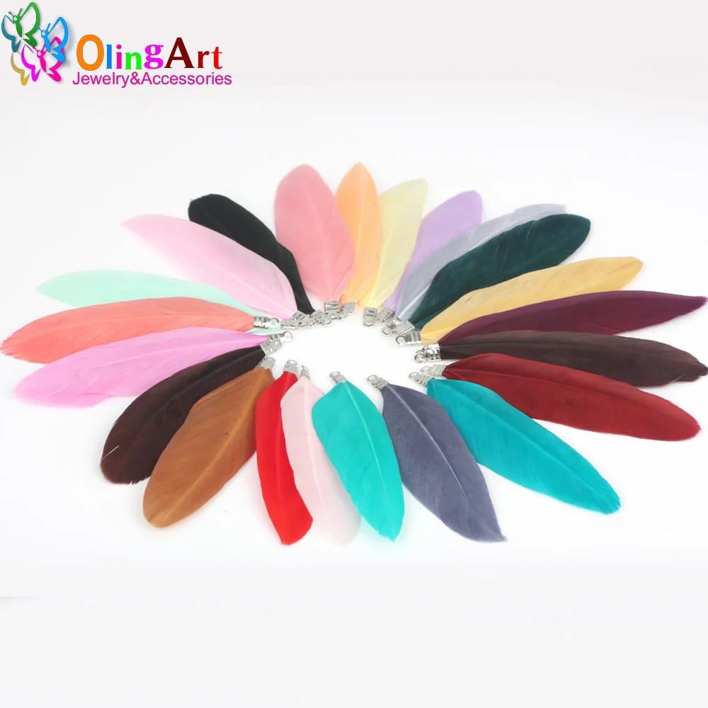 

OlingArt colorful Natural feathers 12pcs 7cm women earrings Bracelet choker necklace DIY Jewelry Making Keychain Pendants 2019