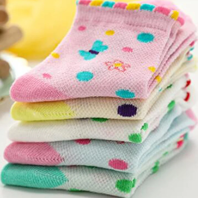 2024 New Spring Summer 5 Pairs Girls Socks Mesh Cotton Bow Beautiful Wavy Mesh Breathable Socks Kids Socks For Girls 3-15 Year