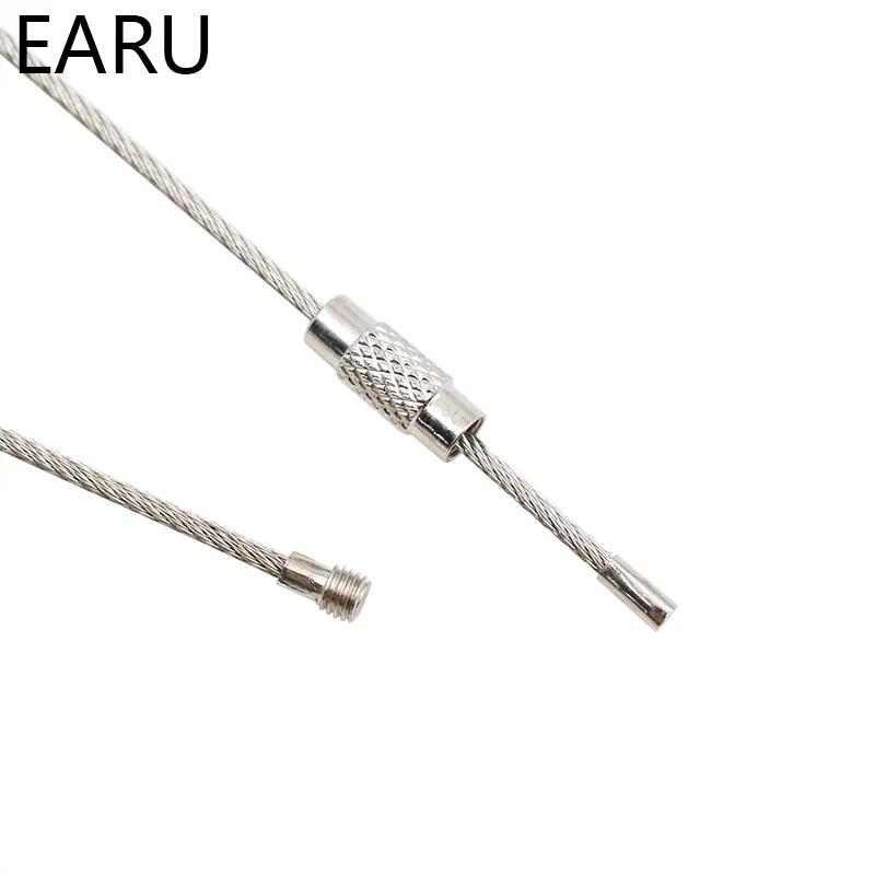 10Pcs EDC Keychain Tag Rope Stainless Steel Wire Cable Loop Screw Lock Gadget Ring Key Keyring Circle Camp Hanging Tool Hot Sale