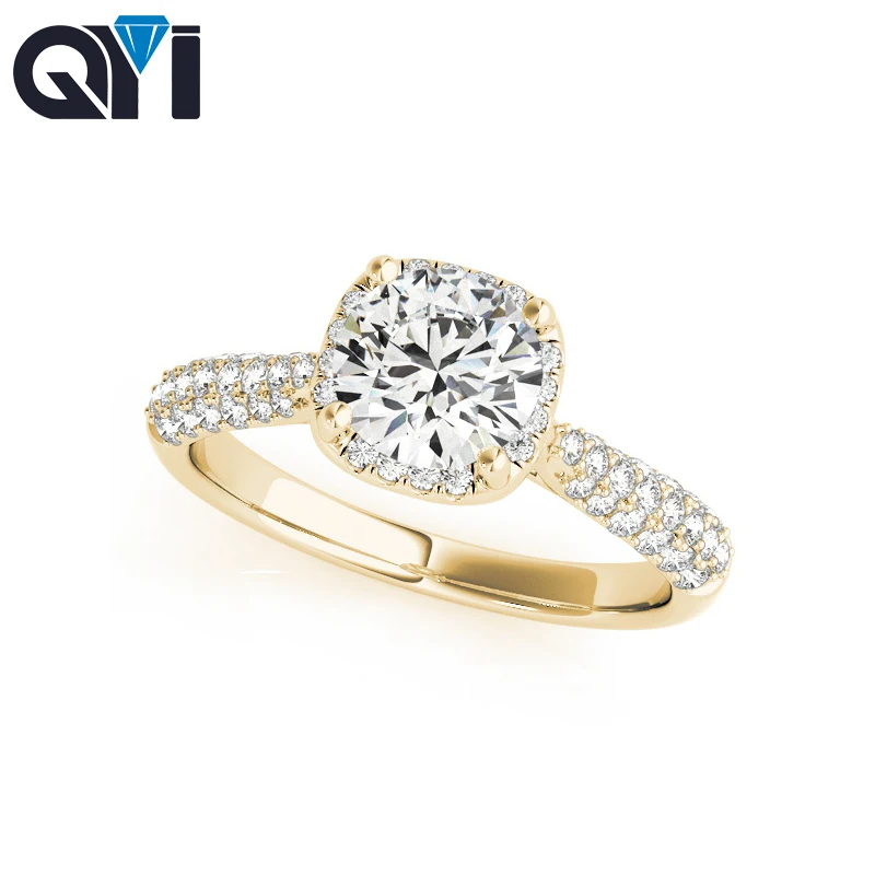 

QYI Wedding Rings For Women Pure 14k Yellow Gold Ring Luxury 1 Ct D Color Moissanite Engagement Ring