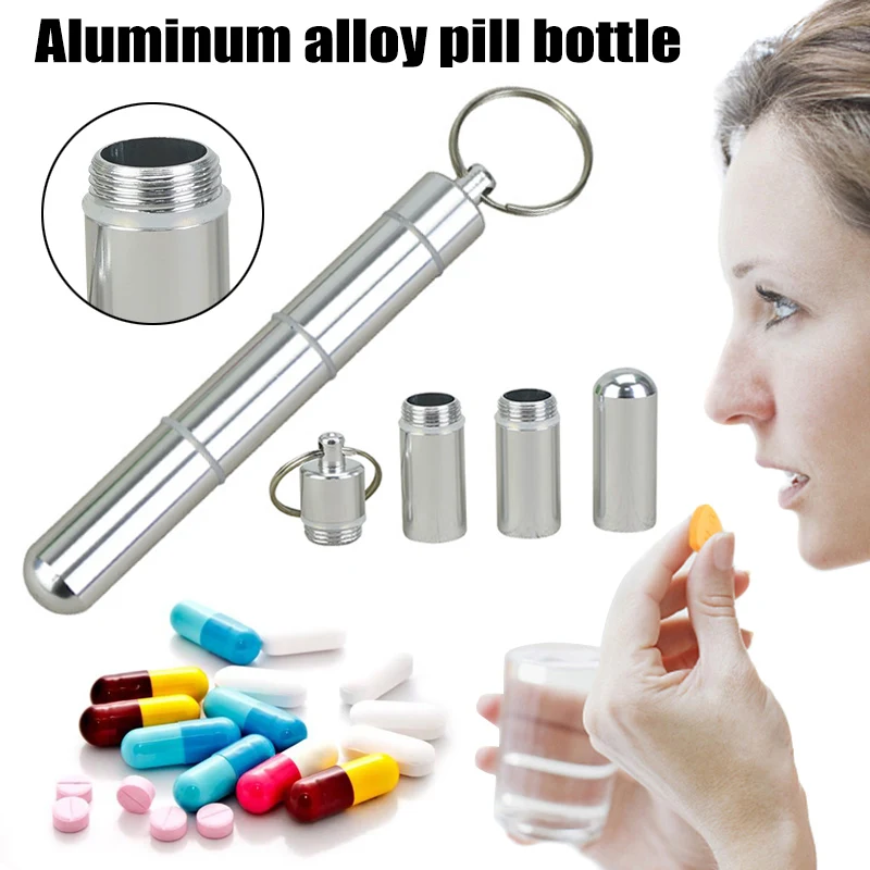 

Portable Mini Pill Bottle Keychain Aluminum Container Waterproof Travel Medicine Holder Case Keyring SN-Hot