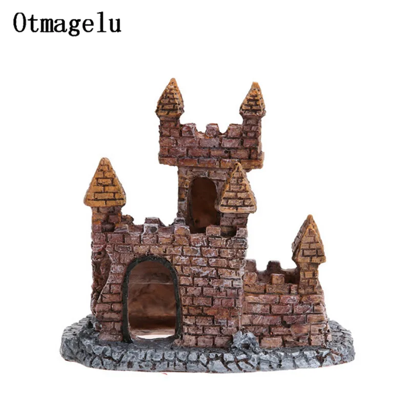 Vintage Europe Resin Castle Aquarium Fish Tank Decoration Ornament Mini Simulation Hollow House Blockhouse For Hiding Breeding