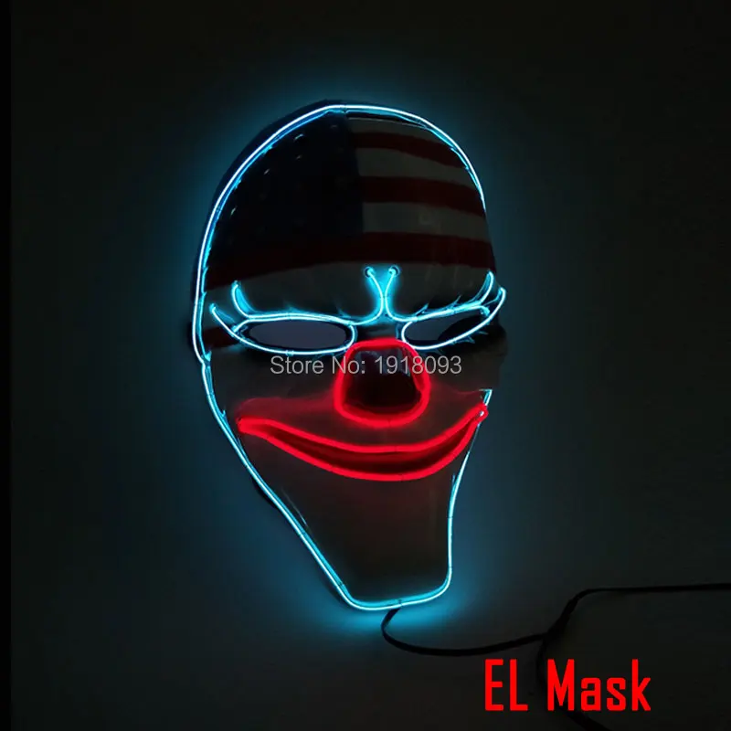 

New arrival Sound Activated national flag Mask Clown Mask LED Strip EL wire Glowing Neon light Mask For Carnival Crazy Party