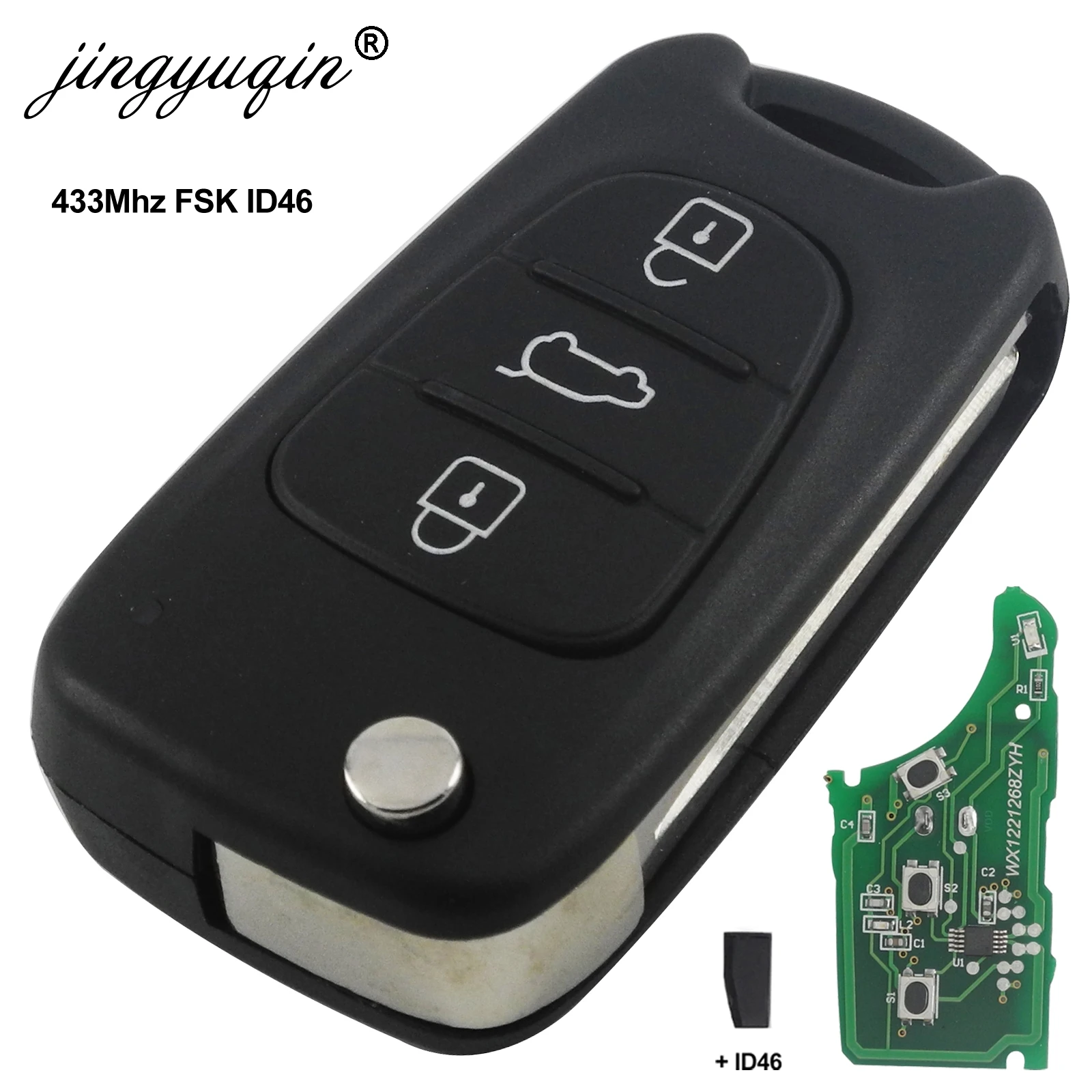 

jingyuqin For Hyundai I30 IX35 ELANTRA Tucson SONATA NF 433Mhz ASK ID46 Chip 3 Buttons Flip Folding Car Remote Key Fob