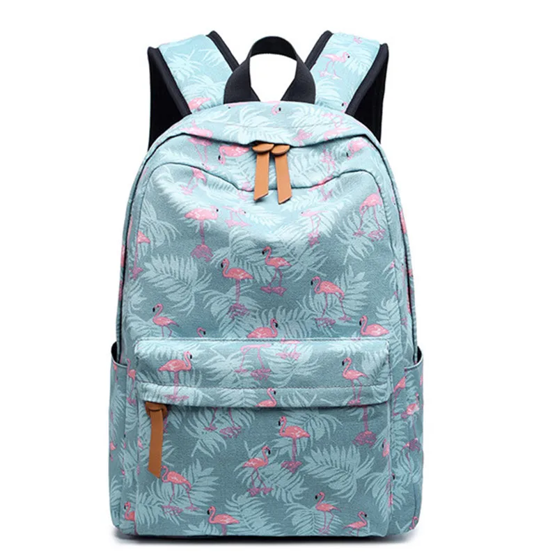 Cute Canvas Women Backpack Kawaii Flamingos Animal Pattern Printing Girls Bookbags College Daily Mochila