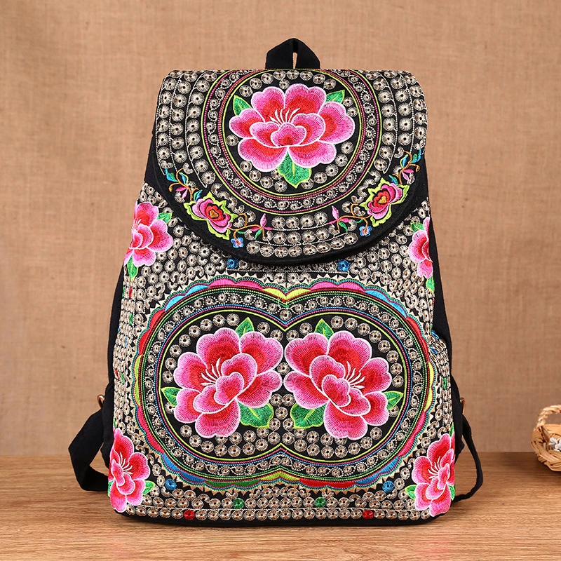 Online Sales Naxi.Hani brand design Ethnic embroidered women backpack boho vintage embroidered canvas travel backpack