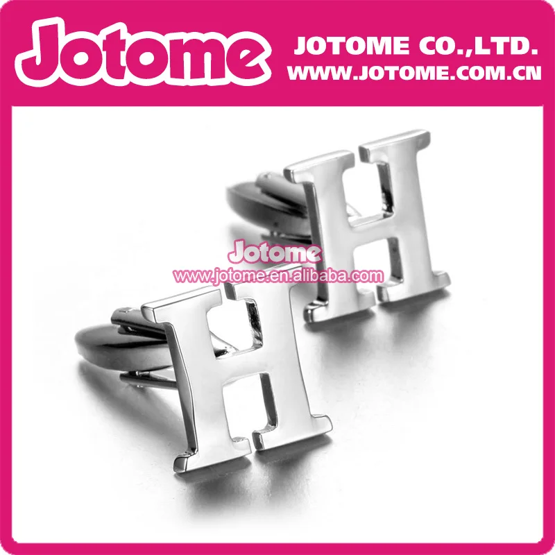 Initials Cufflinks ,Letter H Silver Cuff-links ,Classic 