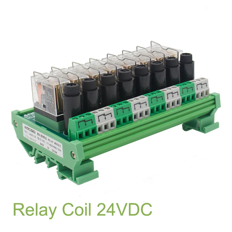 8 Channel 1 SPDT DIN Rail Mount OMRON G2R 24V DC/AC with fuse Interface Relay Module