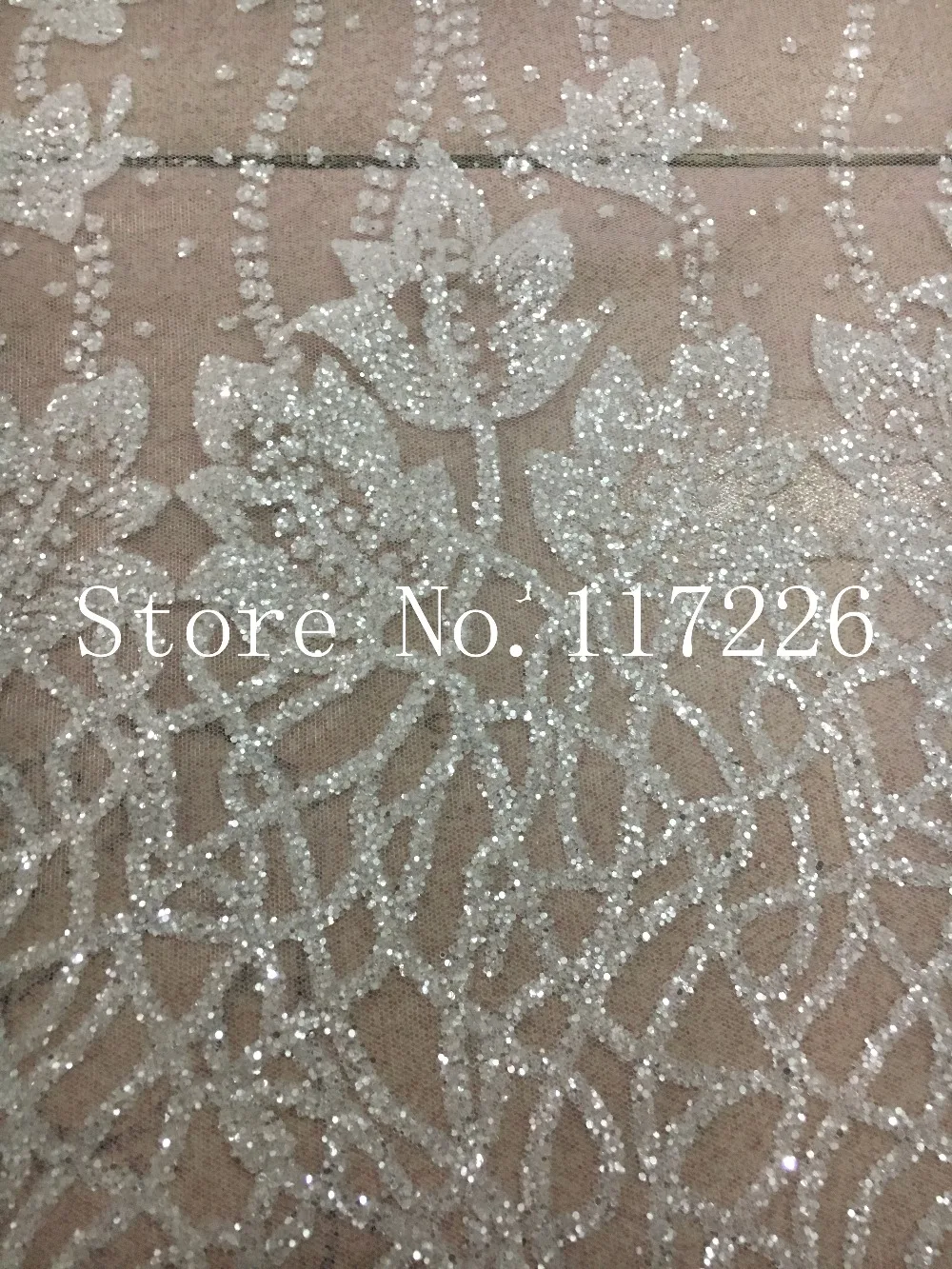 

Hot selling glued glitter sequins lace fabric high quality African French tulle Lace Fabric JRB-52641 for party in clear white