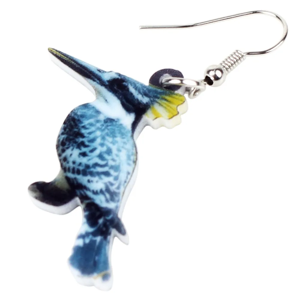 Bonsny Acrylic Ceryle Rudis Pied Kingfisher Bird Earrings Big Long Dangle Drop Novelty Tropic Animal Jewelry For Women Girls Kid